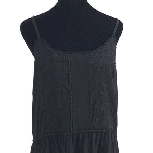 LOFT Womens Embroidered Lace Trim Spaghetti Strap Slip Mini Dress Black Medium - Picture 4 of 9